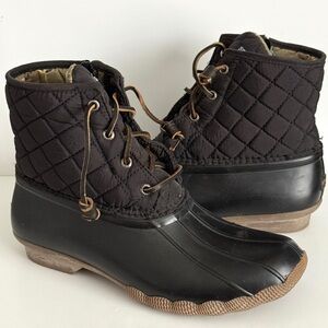 Sperry Women's Saltwater Quilted Duck Boots Shoes Black Water Resistant Size 9 M